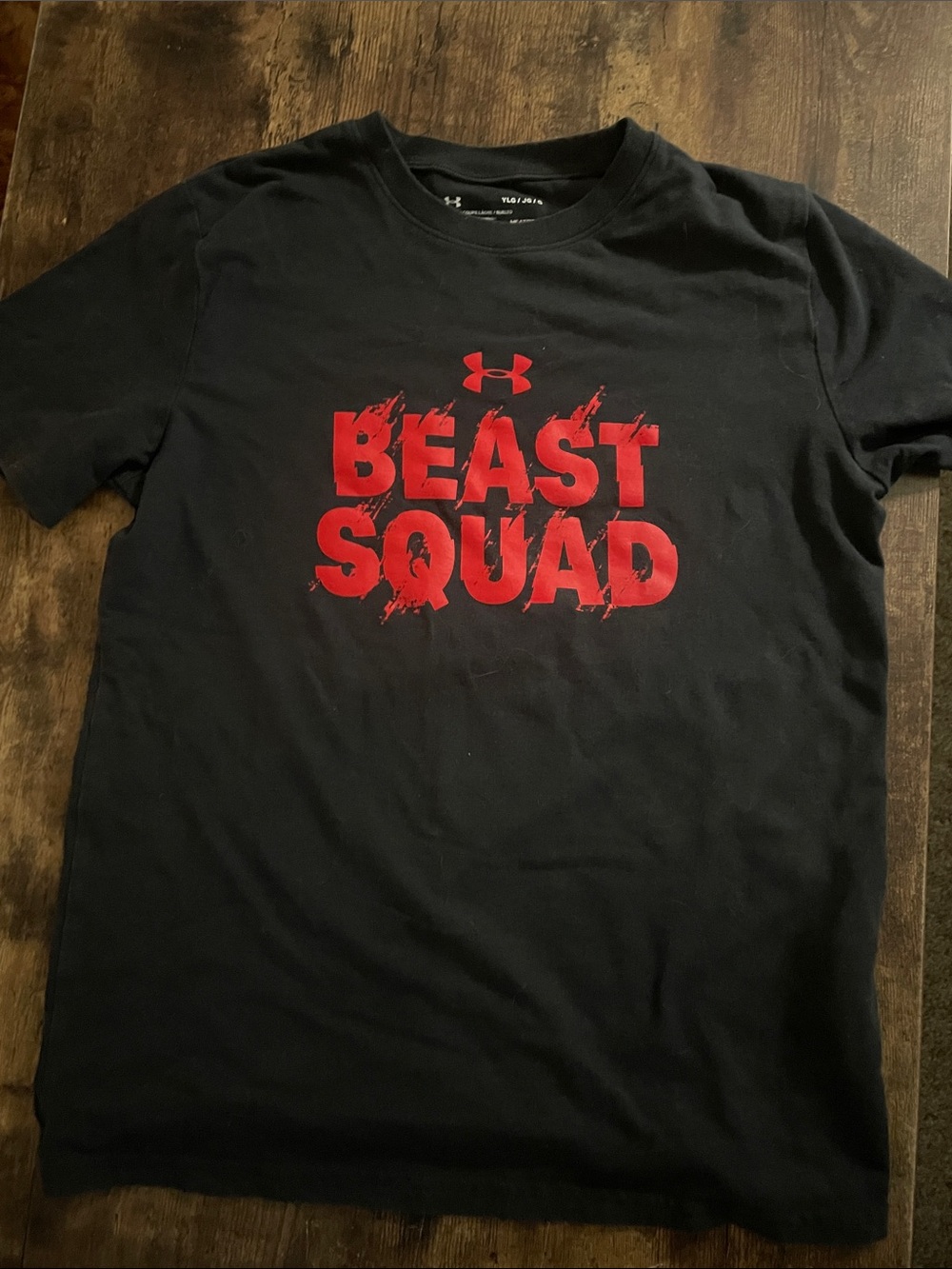 Boys LG - Under Armour Black T-Shirt with Red "Beast Squad" Graphic